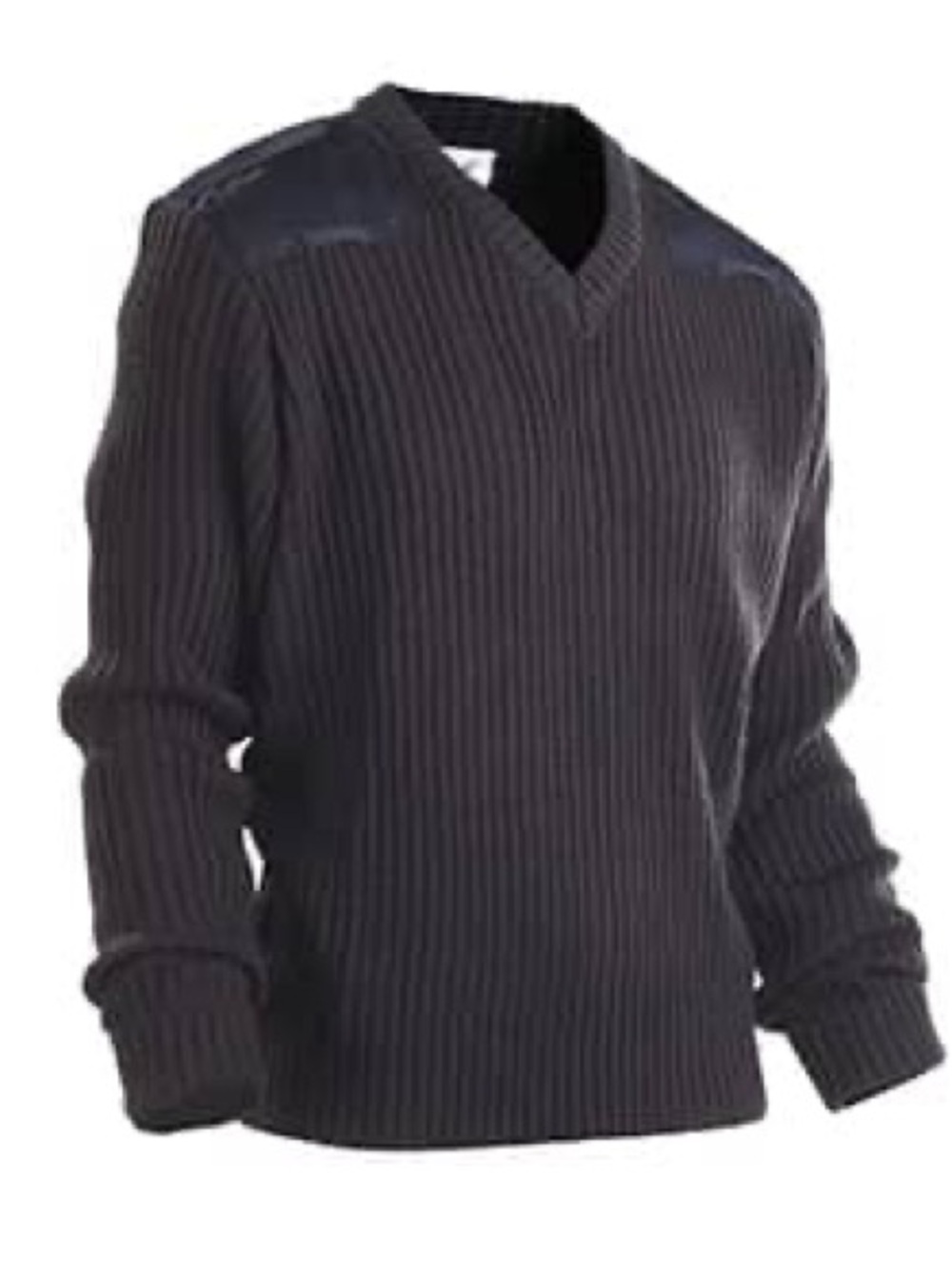 Blauer Men's Commando Dark Ribbed V-Neck wool Sweater w/ elbow patches